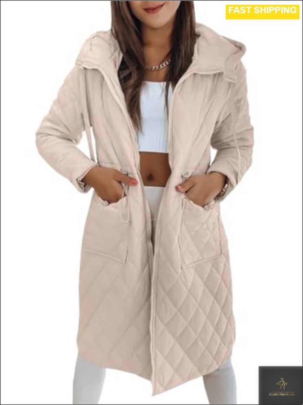 Quilted Puffer Jacket Hooded Zip Up Long Lightweight Women